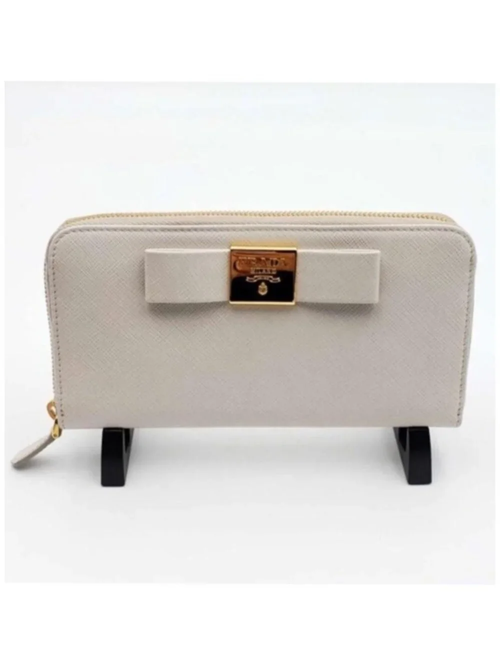 Authentic Prada Saffiano Fiocco Bow Zip-Around Wallet